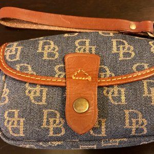 Dooney & Bourke Blue Logo Denim and Brown Leather Wristlet